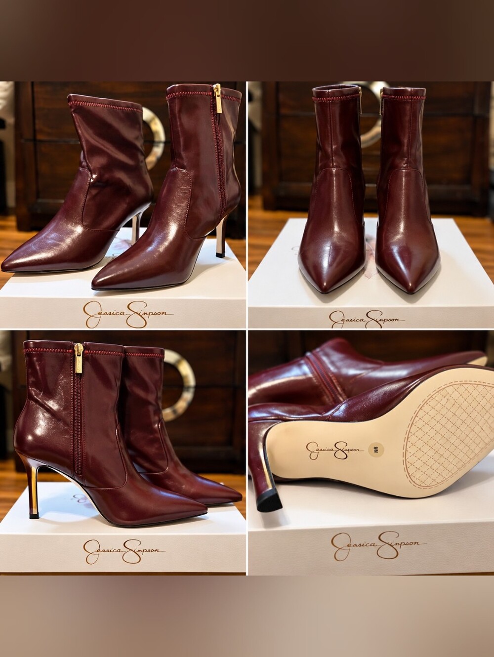 Jessica Simpson DARK CHERRY Pointed Toe Stiletto Ankle Boots Size 8M NEW IN BOX